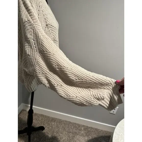 American Eagle Outfitters Sweater Womens Large White Open Knit V Neck Dolman - Picture 5 of 8